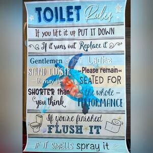 16 x 24 Toilet Rules Canvas Wall Hanging Unframed